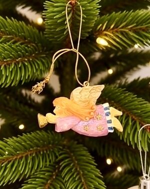 Vintage Heavenly Angel Playing Trumpet Christmas Tree Ornament 2.25”